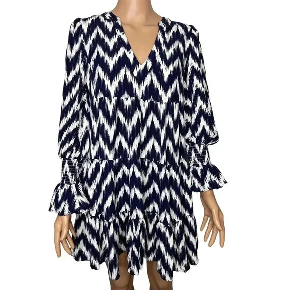 Tuckernuck Pomander Place Navy Ikat Kenzo Dress size S Chevron - Picture 2 of 12